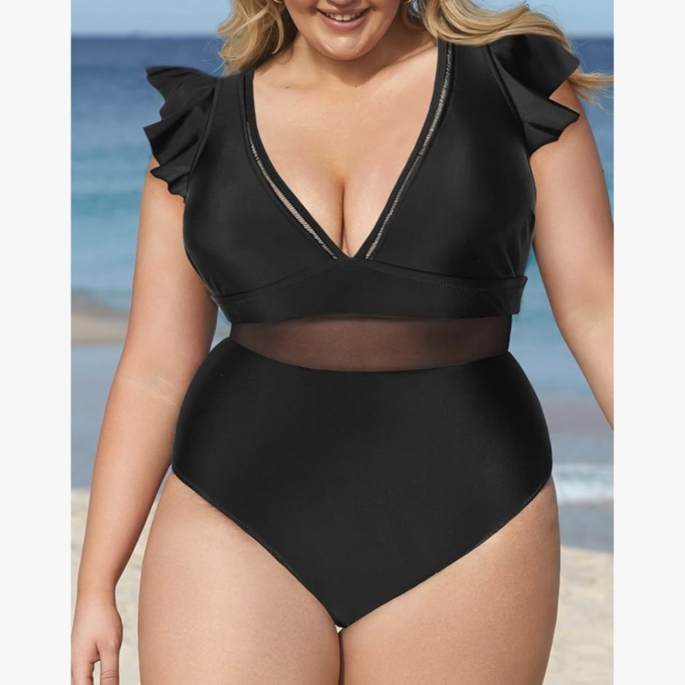 CUPSHE | ruffled and mesh one piece